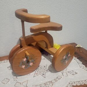 Wooden Painted Tricycle Toy Doll or Bear or Display - Handmade Vintage - Solid